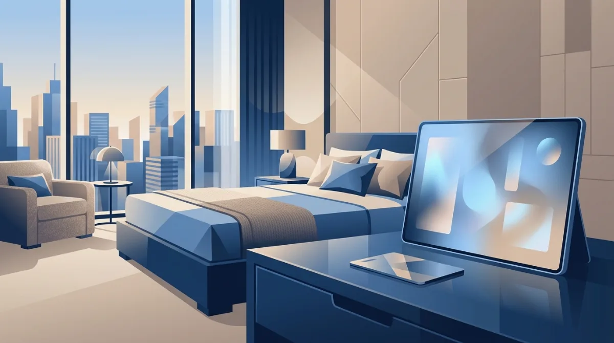 Bir butik otel odasının gün ışığı alan geniş açılı fotoğrafı